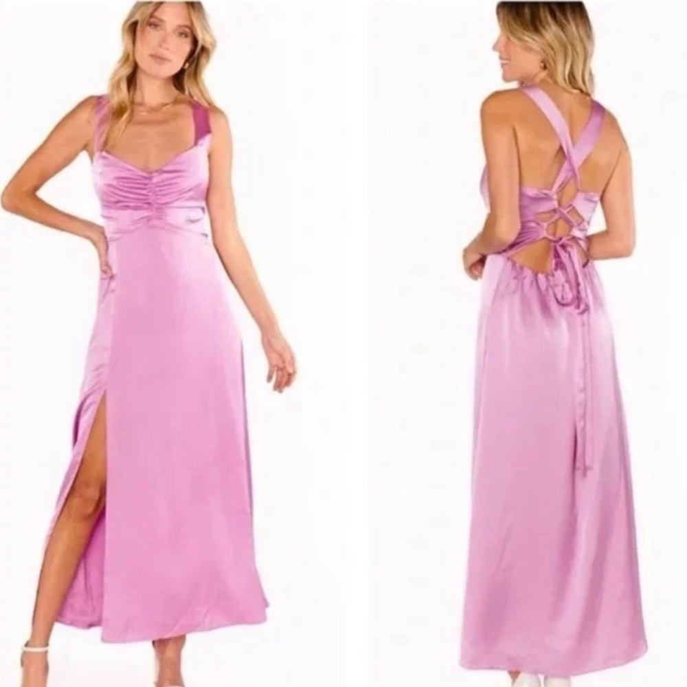 NWT Show Me Your Mumu Mina Midi Dress Pink Luxe Satin XS (Extra Small)